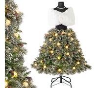 CostwaySapin de Noël Artificiel Pré-éclairé de 150 cm en Forme de Jupe de Mannequin 465 Pointes de Branches 50 Boules LED 36 Pommes de Pin