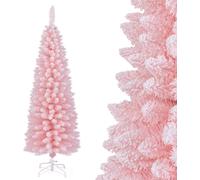 CostwaySapin de Noël Artificiel Rose 150 cm Arbre de Noël Floqué de Neige 328 Branches Support en Métal Pliable Sapin en Forme de Crayon