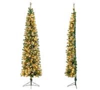 CostwaySapin de Noël Demi-Forme Pré-Illuminé 210 CM Sapin Artificiel avec 403 Pointes de Branches 150 Lumières LED Pied Métallique Sapin de Noël avec Aiguilles de Pin