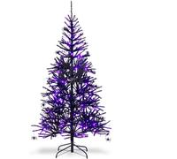 CostwaySapin de Noël Noir 180CM Sapin Artificiel d'Halloween avec 791 Branches 250 Lumières Arbre de Décoration pour Maison Bureau