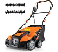 CostwayScarificateur Électrique 2 en 1 de 15A avec Double Interrupteur de Sécurité Réglable Sac de Ramassage 55 L Scarificateur Orange