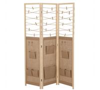 CostwaySéparateur de Pièce à 3 Panneaux Présentoir Pliable avec 8 Poches de Rangement 4 Crochets Cordes de Suspension en Ficelle de Jute Naturel