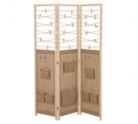 CostwaySéparateur de Pièce à 3 Panneaux Présentoir Pliable avec 8 Poches de Rangement 4 Crochets Cordes de Suspension en Ficelle de Jute Naturel