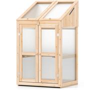 CostwaySerre à Cadre en Bois Jardinière Surélevée avec Protection D'étagère et Toit Rabattable Transparent Porte Verrouillable Étagères Amovibles Naturel