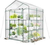 CostwaySerre de Jardin avec 4 Niveaux et 8 Étagères Couverture en PVC Porte Zippée Roulante Cadre en Métal Serre Intérieure/Extérieure 39X144X195CM