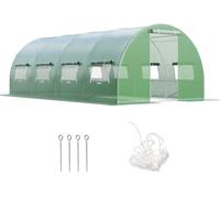 CostwaySerre de Jardin Tunnel Cadre en Acier Galvanisé Robuste Serre Tunnel Coupe-vent avec Cerceau 8 Fenêtres Enroulables Vert
