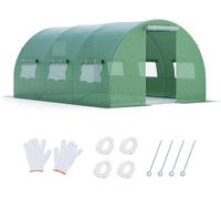 CostwaySerre de Jardin Tunnel Cadre en Acier Galvanisé Robuste Serre Tunnel Coupe-Vent avec Cerceau Fenêtres Enroulables 2 Portes Zippées 4x3x2M