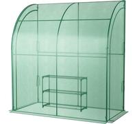 CostwaySerre de Plain-pied Inclinée en PE 200*100*215cm avec Étagère à Plantes 3 Niveaux 2 Portes Zippées Imperméable Cadre en Acier Vert
