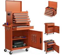 CostwayServante Porte Outils à 4 Tiroirs et Armoire de Rangement Caisse à Outils avec Roues Verrouillables pour Garage Atelier Orange