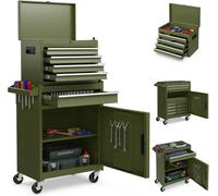 CostwayServante Porte Outils à 4 Tiroirs et Armoire de Rangement Caisse à Outils avec Roues Verrouillables pour Garage Atelier Vert