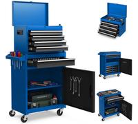 CostwayServante Porte Outils à 4 Tiroirs et Armoire de Rangement Caisse à Outils avec Roues Verrouillables pour Garage Atelier Noir+Bleu