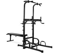 CostwayStation de Traction Musculation 7 Hauteurs 154-207CM avec Banc Pliable Fitness Barre de Traction Charge 250kg avec Coussin de Coude