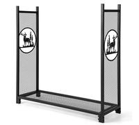 CostwaySupport à Bois de Chauffage 121 CM Support à Bûches Robuste avec Côtés en Maille Motifs de Cerfs et d'Arbres pour Intérieur et Extérieur Noir