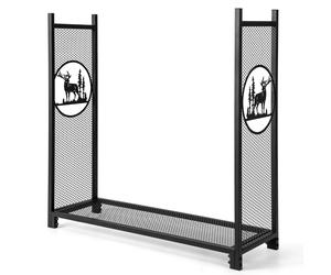 CostwaySupport à Bois de Chauffage 121 CM Support à Bûches Robuste avec Côtés en Maille Motifs de Cerfs et d'Arbres pour Intérieur et Extérieur Noir