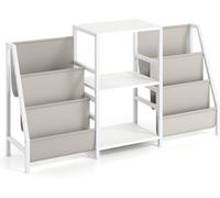 CostwaySupport avec Rangement Support d'Exposition pour Platine avec 3 Étagères 6 Poches et Structure Métallique pour Maison Studio Blanc