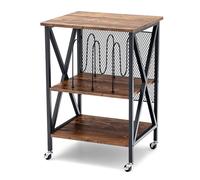CostwaySupport de Tourne-disque à Roulettes avec 3 Séparateurs pour 250 albums Desserte à Roulettes Cadre en Fer Roues Verrouillables 52x45x75cm