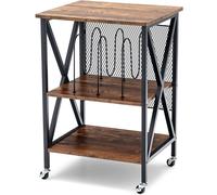 CostwaySupport de Tourne-disque à Roulettes avec 3 Séparateurs pour 250 albums Desserte à Roulettes Cadre en Fer Roues Verrouillables 52x45x75cm