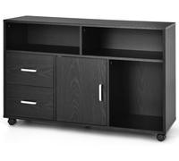 CostwaySupport d'imprimante Caisson de Bureau avec Étagères Ouvertes Tiroirs Placard Roues Pivotantes 100 x 35 x 65,5CM Noir
