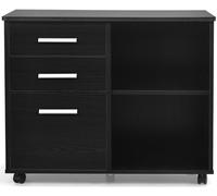 CostwaySupport d'Imprimante Mobile avec 3 Tiroirs et 2 Compartiments Caisson de Bureau à 5 Roulettes avec Barre de Suspension 81 x 41 x 66 cm Noir