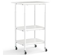 CostwaySupport d'Imprimante Réglable en Hauteur Chariot d'Imprimante à 3 Niveaux avec Roues de Verrouillage pour Imprimante 3D Scanner Fax Blanc