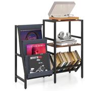 CostwaySupport Platine Vinyle avec Rangement 3 Niveaux pour 400 Albums Meuble Tourne Disque Industriel à Cadre Métallique avec 3 Étagères Marron