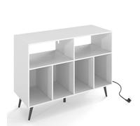 CostwaySupport pour Platine Vinyle avec Station de Charge Support pour Tourne-disque avec Étagères de Rangement Table de Rangement Blanc