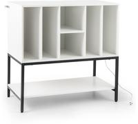 CostwaySupport pour Tourne-Disque avec Station de Recharge avec Rangement pour Vinyles Table de Rangement pour 150 Disques avec Étagères Blanc