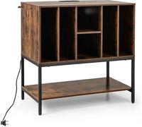 CostwaySupport pour Tourne-Disque avec Station de Recharge avec Rangement pour Vinyles Table de Rangement pour Disques avec Étagères Café