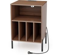 CostwaySupport pour Tourne-disque Support de Platine pour Disques Vinyles avec Etagère Pieds en Métal Station de Charge et Port USB Noyer
