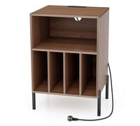 CostwaySupport pour Tourne-disque Support de Platine pour Disques Vinyles avec Etagère Pieds en Métal Station de Charge et Port USB Noyer