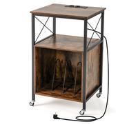 CostwaySupport pour Tourne-Disque Support pour Platine avec Station de Charge Intégrée Meuble de Rangement pour Vinyle avec Pieds Marron Rustique