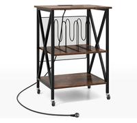 CostwaySupport pour Tourne-disque Support pour Platine avec Station de Charge Intégrée Table d'Appoint en Métal avec Séparateur Marron Rustique