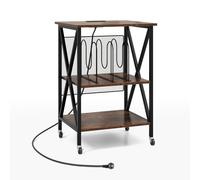 CostwaySupport pour Tourne-disque Support pour Platine avec Station de Charge Intégrée Table d'Appoint en Métal avec Séparateur Marron Rustique