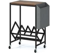 CostwaySupport Roulant pour Platine Support avec Rangement pour Vinyles et Magazines Étagère Mobile avec Roulettes Verrouillables Marron Rustique