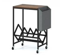 CostwaySupport Roulant pour Platine Support avec Rangement pour Vinyles et Magazines Étagère Mobile avec Roulettes Verrouillables Marron Rustique