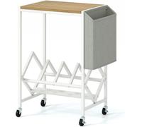 CostwaySupport Roulant pour Platine Support avec Rangement pour Vinyles et Magazines Étagère Mobile avec Roulettes Verrouillables Naturel