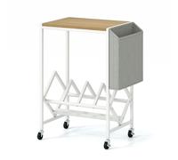 CostwaySupport Roulant pour Platine Support avec Rangement pour Vinyles et Magazines Étagère Mobile avec Roulettes Verrouillables Naturel