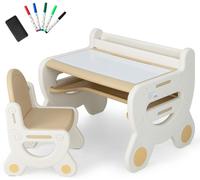 CostwayTable à Dessin et Chaise pour Enfants avec 5 Stylos & Gomme Bureau Enfants en Forme Mignon Charge 30kg Chevalet pour Enfants de 3-8 Ans Marron