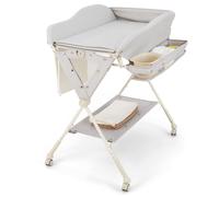 CostwayTable à Langer 3 en 1 Pliante Hauteur Réglable à 3 Niveaux Panier de Rangement Tissu Imperméable Gris