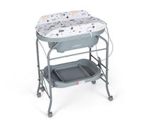 CostwayTable à Langer Bébé avec Baignoire 20L Pliante 4 en 1 Coussin en PVC 4 Roues Universelles Maximum 35 Kg 0-12 Mois Gris