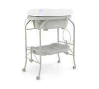 CostwayTable à Langer Bébé avec Baignoire 20L Pliante 4 en 1 Coussin en PVC 4 Roues Universelles Maximum 35 Kg 0-12 Mois Gris Clair