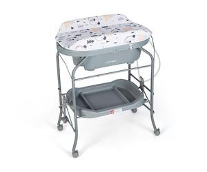 CostwayTable à Langer Bébé avec Baignoire 20L Pliante 4 en 1 Coussin en PVC 4 Roues Universelles Maximum 35 Kg 0-12 Mois Gris