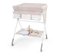 CostwayTable à Langer Pliante pour Bébé Table à Langer Portable Réglable en Hauteur sur 6 Niveaux avec Roulettes Étagère et Panier Station Beige