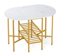CostwayTable a Manger 110x70CM Table Ovale Pliante avec 2 Abattants 2 Étagères et Porte-Bouteille Charge 140KG Blanc