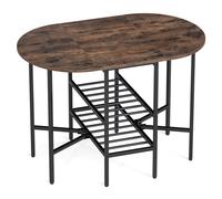 CostwayTable a Manger 110x70CM Table Ovale Pliante avec 2 Abattants 2 Étagères et Porte-Bouteille Charge 140KG Marron Rustique