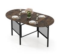 CostwayTable à Manger Pliante 150 cm pour 6-8 Personnes Table de CuisineOvale à Rallonge Rabattable Gain de Place avec Pieds en Métal Brun+Noir