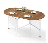 CostwayTable à Manger Pliante 150 cm pour 6-8 Personnes Table de CuisineOvale à Rallonge Rabattable Gain de Place avec Pieds en Métal Naturel+Blanc
