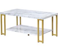 CostwayTable Basse 2 Étages Imprimée Marbre Design Moderne Bout de Canapé 100x49,5x45cm