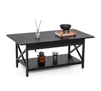 CostwayTable Basse 2 Niveaux avec Étagère Bois Cadre Métallique en Forme X Pieds Réglables Style Industrielle 110 x 60 x 48 cm Noir