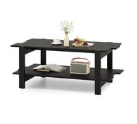 CostwayTable Basse à 2 Niveaux Table Centrale en Bois à Lattes avec Étagère de Rangement Table Cocktail d'Accent Capacité de 120kg Noir